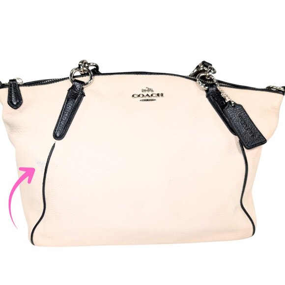 Coach Kelsey Crossbody Satchel White Chalk Pebbled Leather Black Trim F57488 - Picture 2 of 10